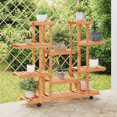 Plantenstandaard met wielen 110x25x115 cm massief vurenhout 1