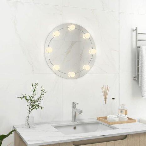 Wandspiegel met LED-lampen rond glas 1