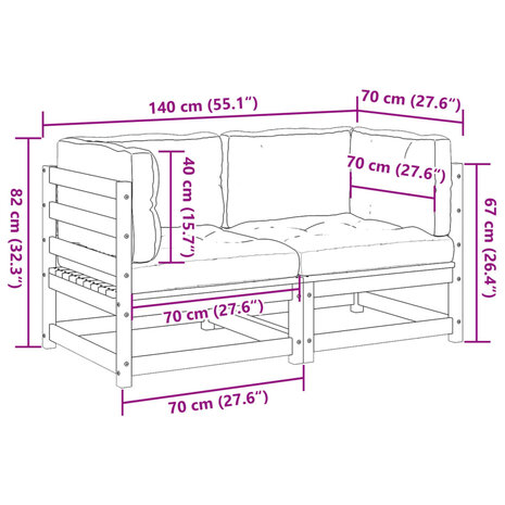 2-delige Loungeset met kussens massief grenenhout 8