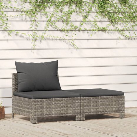 2-delige Loungeset met kussens poly rattan grijs 1