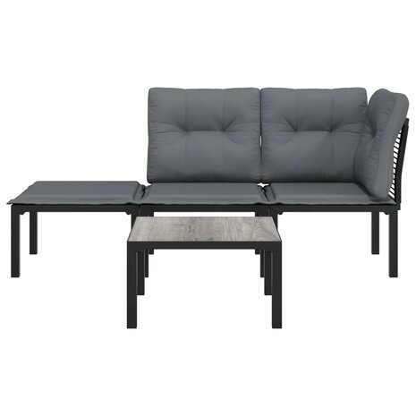 4-delige Loungeset poly rattan zwart en grijs 3