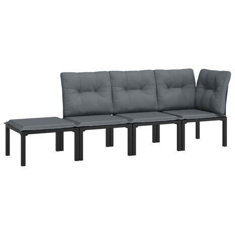 4-delige Loungeset poly rattan zwart en grijs 2