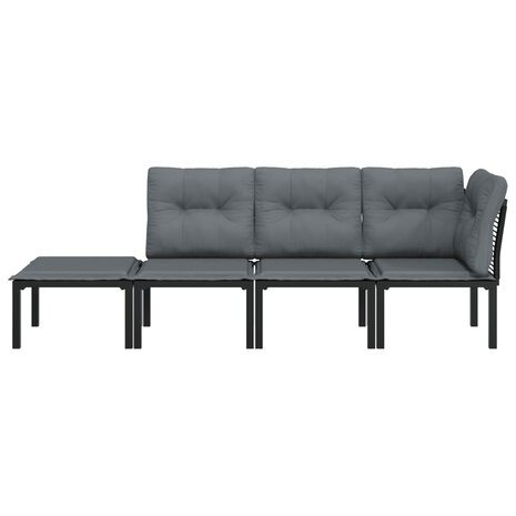 4-delige Loungeset poly rattan zwart en grijs 3