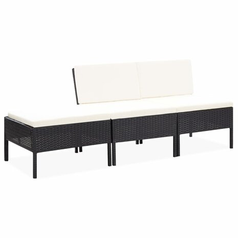 3-delige Loungeset met kussens poly rattan zwart 1
