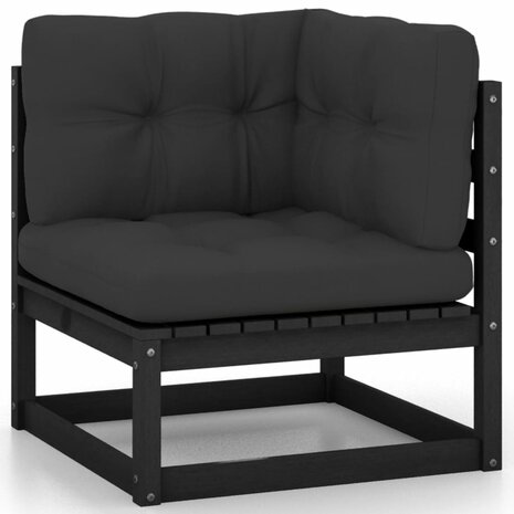 2-delige Loungeset met kussens massief grenenhout zwart 2