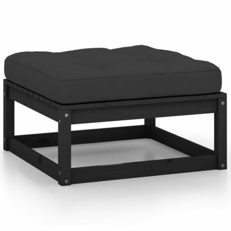 2-delige Loungeset met kussens massief grenenhout zwart 4
