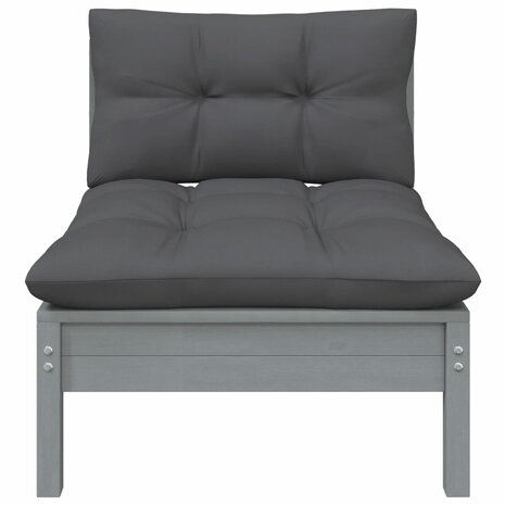3-delige Loungeset met kussens massief grenenhout grijs 4