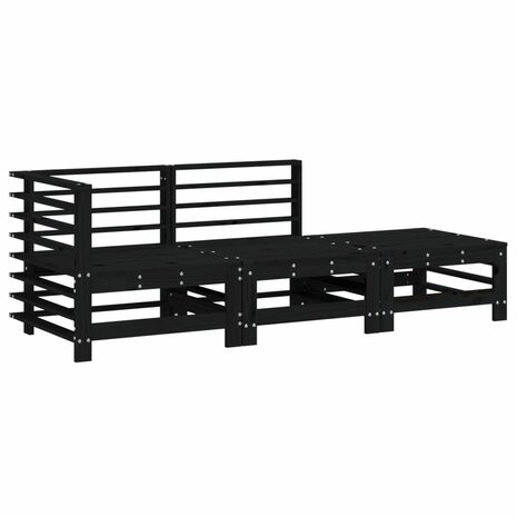 3-delige Loungeset massief grenenhout zwart 2