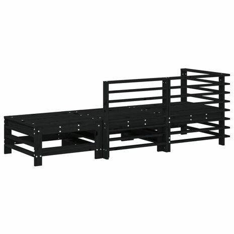 3-delige Loungeset massief grenenhout zwart 3