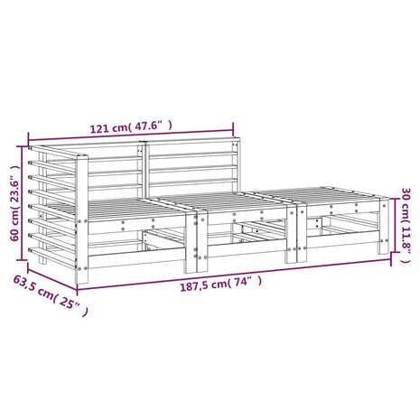 3-delige Loungeset massief grenenhout zwart 8