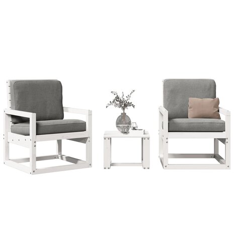 3-delige Loungeset massief grenenhout wit 1