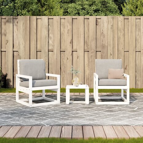 3-delige Loungeset massief grenenhout wit 3