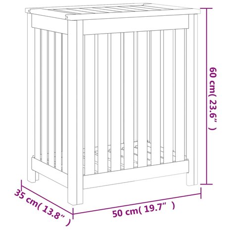 Wasmand 50x35x60 cm massief teakhout 7