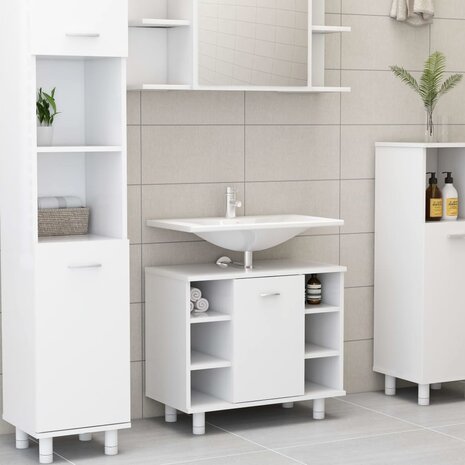 3-delige Badkamermeubelset bewerkt hout wit 11