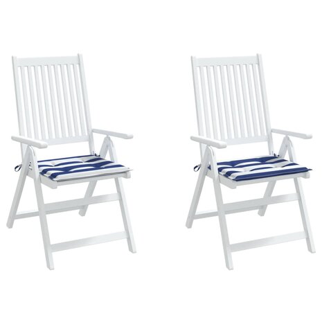 Tuinstoelkussens 2 st gestreept 50x50x3 cm stof wit en blauw 3