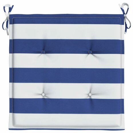 Tuinstoelkussens 2 st gestreept 50x50x3 cm stof wit en blauw 5