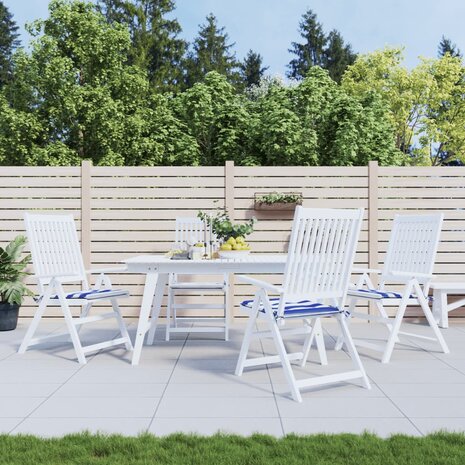 Tuinstoelkussens 4 st gestreept 50x50x3 cm stof wit en blauw 1
