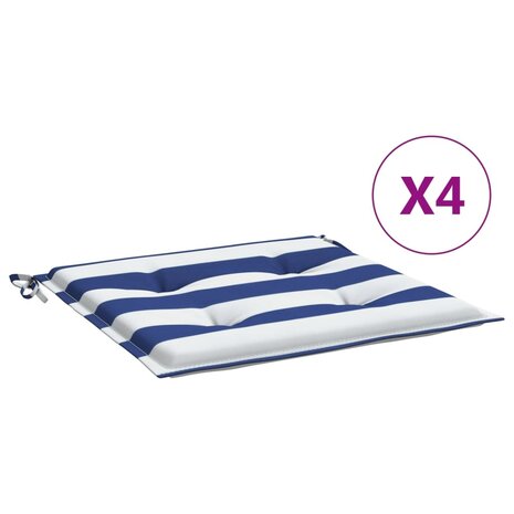 Tuinstoelkussens 4 st gestreept 50x50x3 cm stof wit en blauw 2