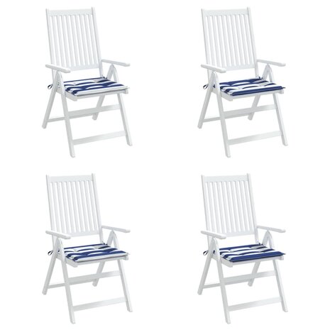 Tuinstoelkussens 4 st gestreept 50x50x3 cm stof wit en blauw 3