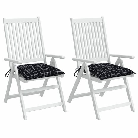 Stoelkussens 2 st ruitpatroon 40x40x7 cm stof zwart 3