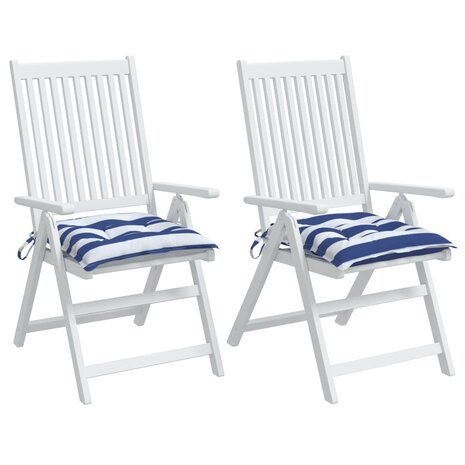 Stoelkussens 2 st 50x50x7 cm stof gestreept wit en blauw 3