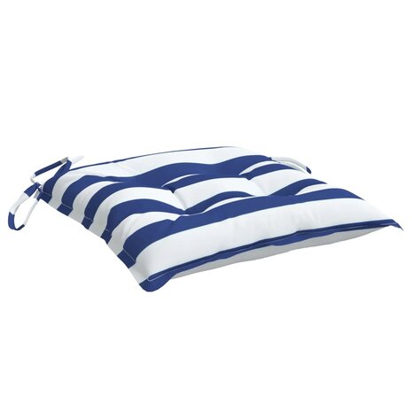 Stoelkussens 2 st 50x50x7 cm stof gestreept wit en blauw 4