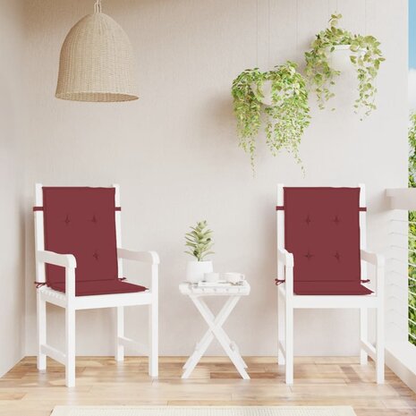 Stoelkussens 2 st lage rug 100x50x4 cm stof gemêleerd wijnrood 3