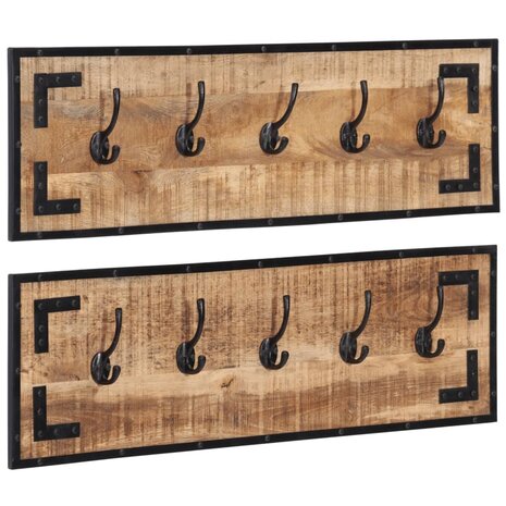 Kapstokken 2 st 80x8x25 cm massief ruw mangohout 1