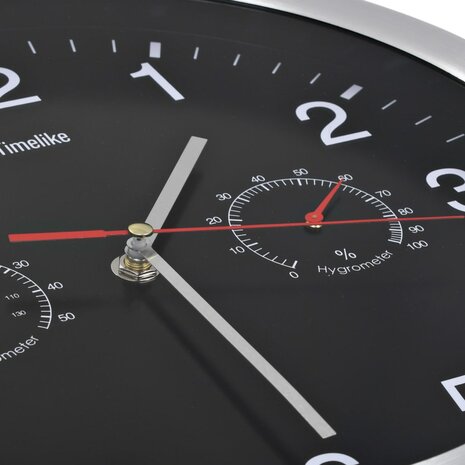 Wandklok met quartz-mechanisme hygrometer thermometer 30 cm zwart 4