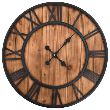 Wandklok vintage-stijl quartz-mechanisme XXL 60 cm hout metaal 1