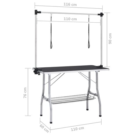 Hondentrimtafel verstelbaar met 2 lussen en opbergschap 11