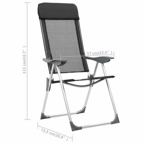 Campingstoelen inklapbaar aluminium zwart 2 st 8