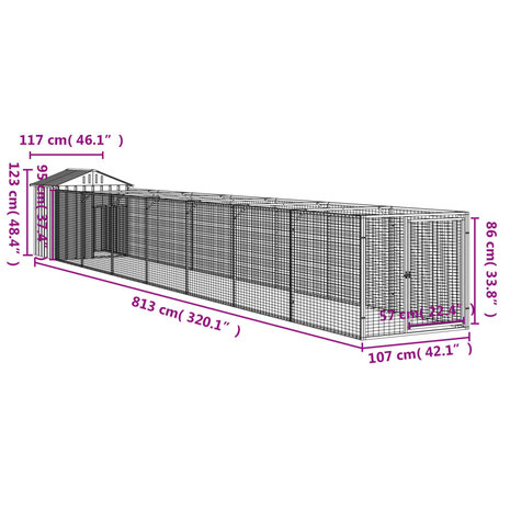 Hondenhok met dak 117x813x123 cm staal lichtgrijs 9