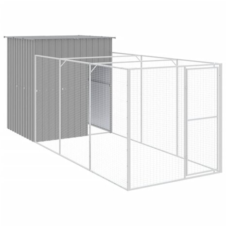 Hondenhok met ren 165x455x181 cm staal lichtgrijs 2