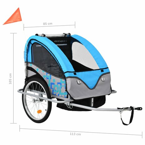 Fietstrailer en kinderwagen 2-in-1 blauw en grijs 7