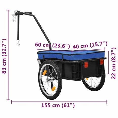 Fietstrailer/trekwagen 155x60x83 cm staal blauw 10