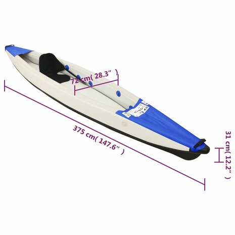 Kajak opblaasbaar 375x72x31 cm polyester blauw 10