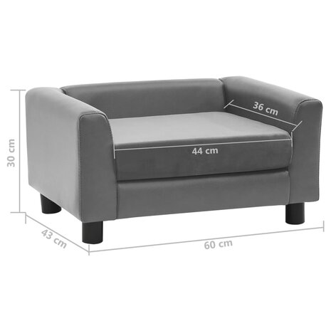 Hondenbank 60x43x30 cm pluche en kunstleer grijs 10