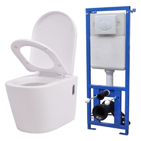 Hangend toilet met verborgen stortbak keramiek wit 1