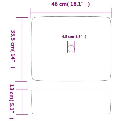 Opzetwasbak rechthoekig 46x35,5x13 cm keramiek zwart 8