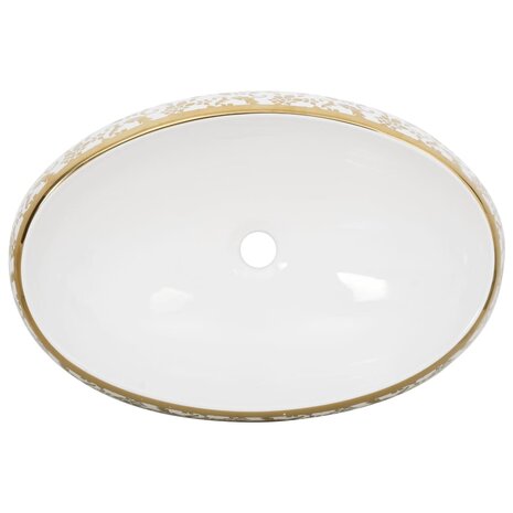 Opzetwasbak ovaal 59x40x15 cm keramiek wit en goud 6