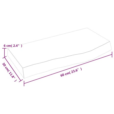 Wastafelblad 60x30x(2-6) cm onbehandeld massief hout 8