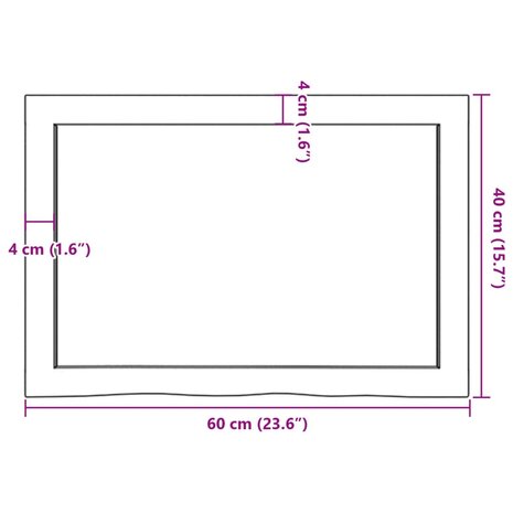 Wastafelblad 60x40x(2-4) cm onbehandeld massief hout 9