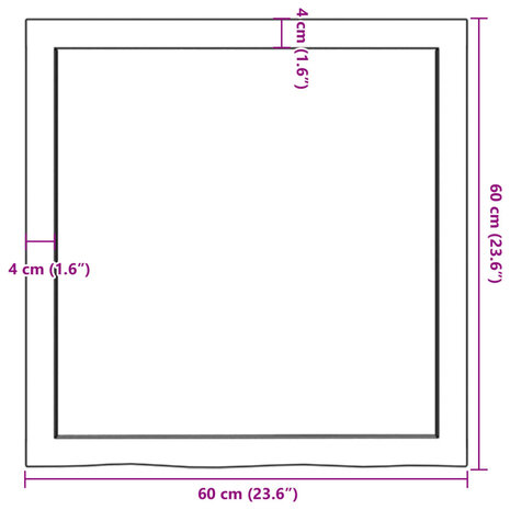 Wastafelblad 60x60x(2-6) cm onbehandeld massief hout 9