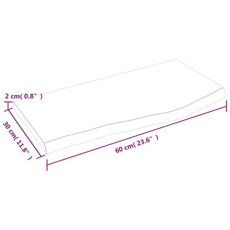 Wastafelblad 60x30x2 behandeld massief hout lichtbruin 6