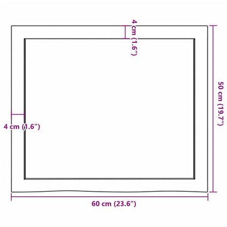 Wastafelblad 60x50x(2-4) cm behandeld massief hout lichtbruin 9