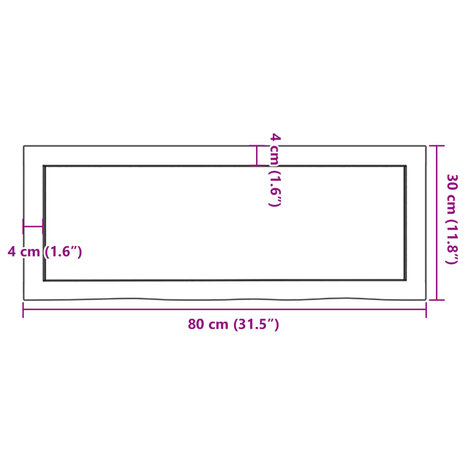 Wastafelblad 80x30x(2-6) cm behandeld massief hout lichtbruin 9