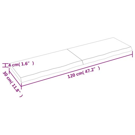 Wastafelblad 120x30x(2-4) cm behandeld massief hout lichtbruin 9