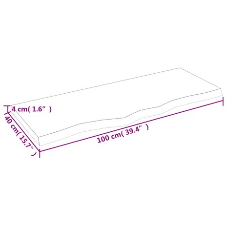Wastafelblad 100x40x(2-4) cm behandeld massief hout donkerbruin 8