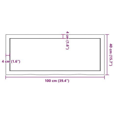 Wastafelblad 100x40x(2-4) cm behandeld massief hout donkerbruin 9